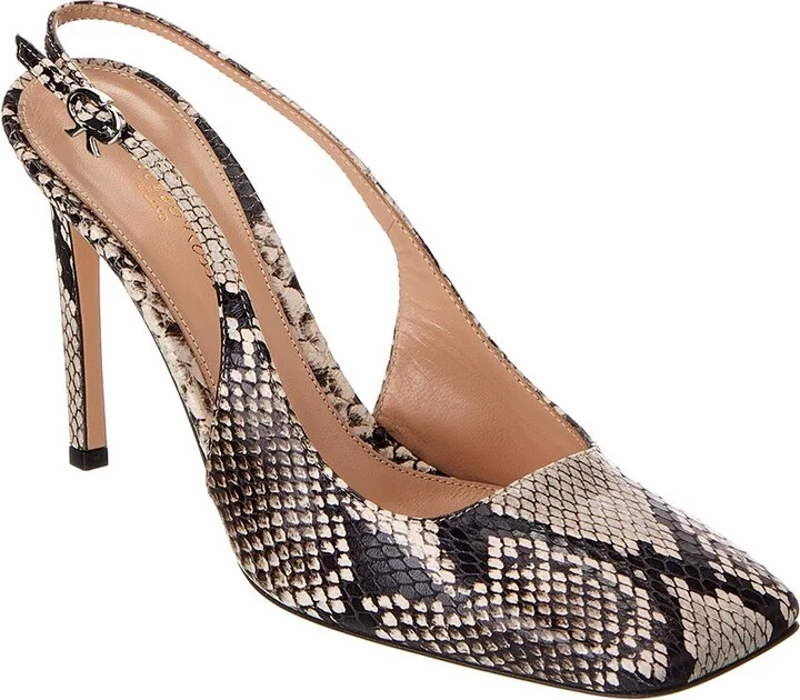 Gianvito Rossi Christina Snake-Embossed Leather Slingback Pump
