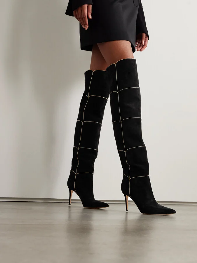 Gianvito Rossi - Clarice 85 Metallic Leather-trimmed Suede Over-the-knee Boots - Black - Image 2