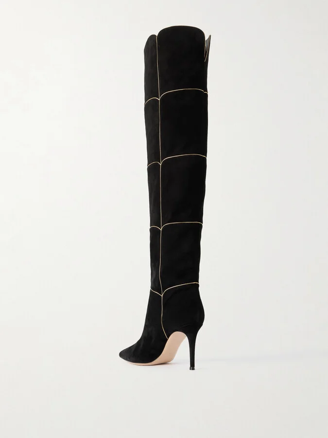 Gianvito Rossi - Clarice 85 Metallic Leather-trimmed Suede Over-the-knee Boots - Black - Image 3