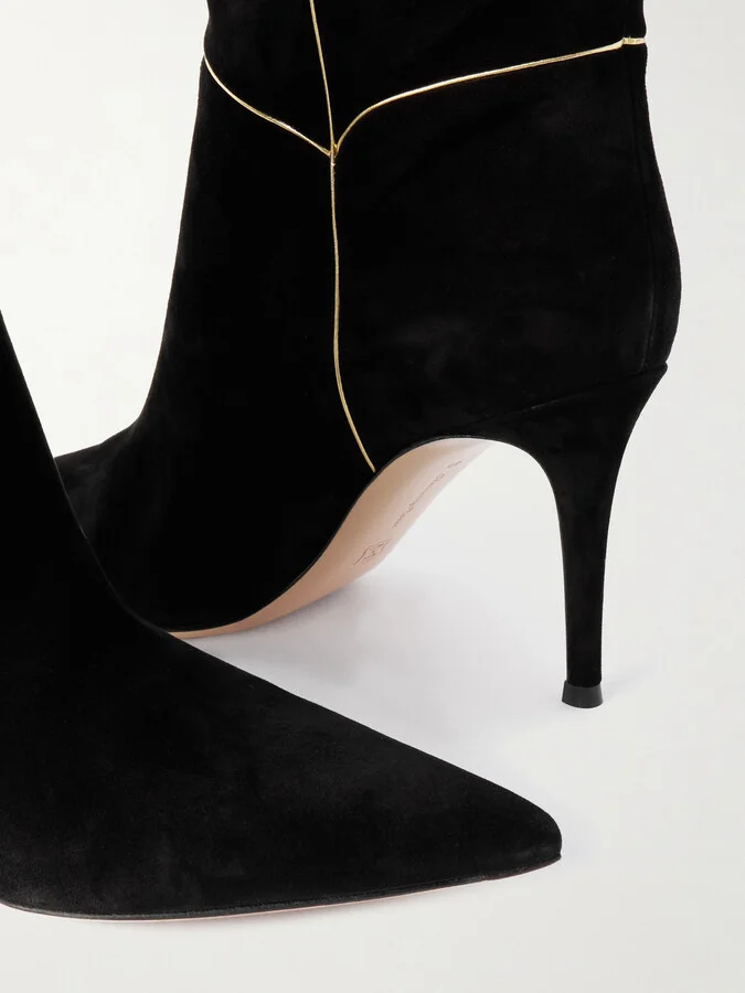 Gianvito Rossi - Clarice 85 Metallic Leather-trimmed Suede Over-the-knee Boots - Black - Image 4