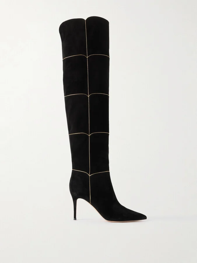 Gianvito Rossi - Clarice 85 Metallic Leather-trimmed Suede Over-the-knee Boots - Black