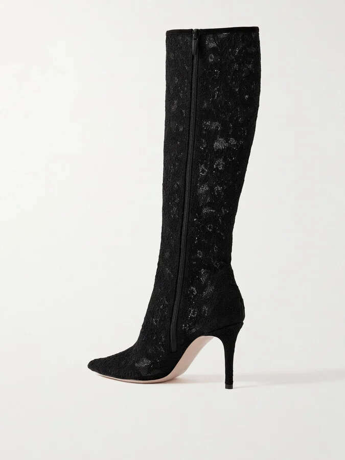 Gianvito Rossi - Claudia 85 Corded Lace Knee Boots - Black - Image 3