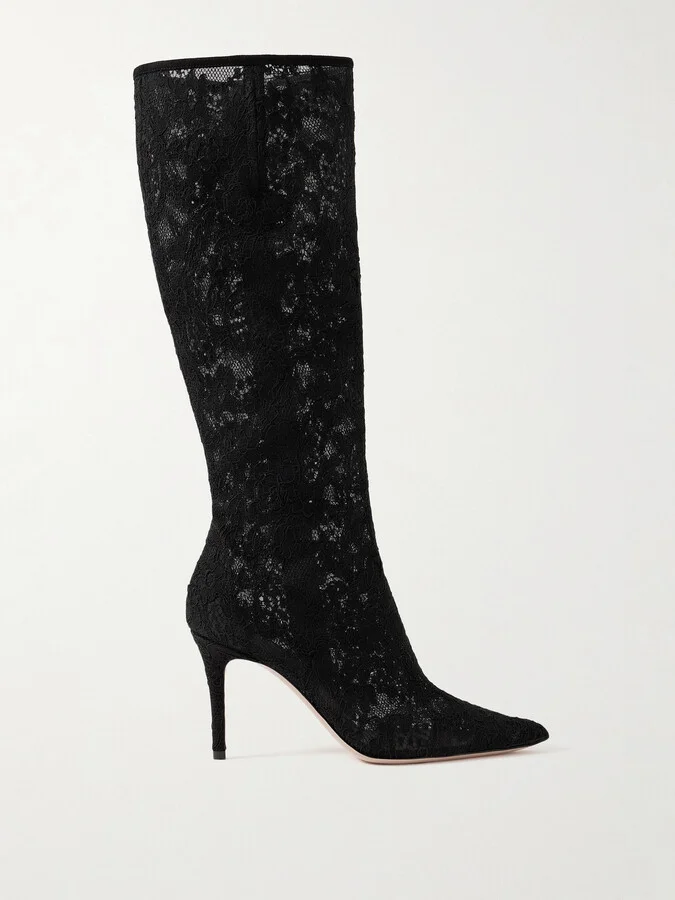 Gianvito Rossi - Claudia 85 Corded Lace Knee Boots - Black