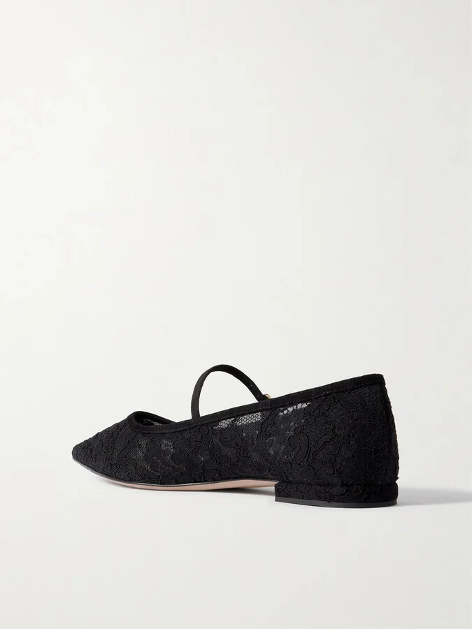 Gianvito Rossi - Claudia Suede-trimmed Lace Mary Jane Flats - Black - Image 3
