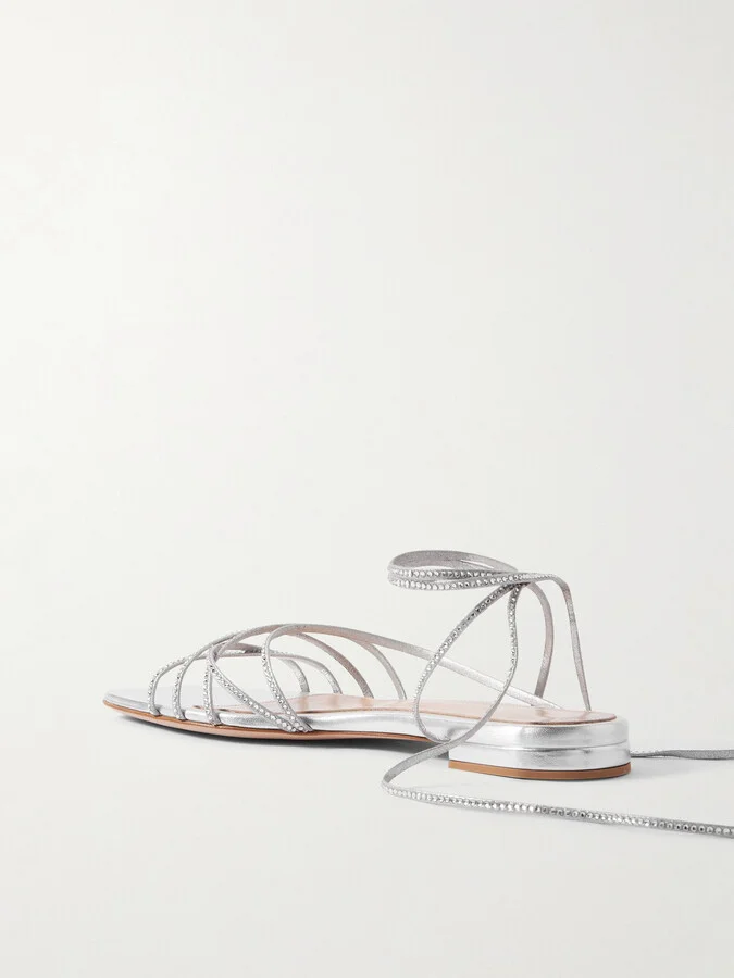 Gianvito Rossi - Crystal-embellished Metallic Leather Sandals - Silver - Image 3