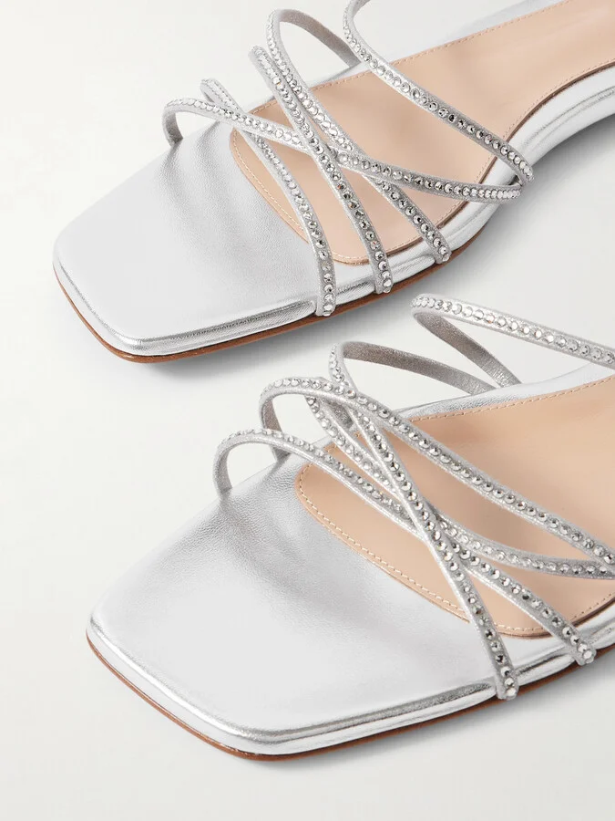 Gianvito Rossi - Crystal-embellished Metallic Leather Sandals - Silver - Image 4