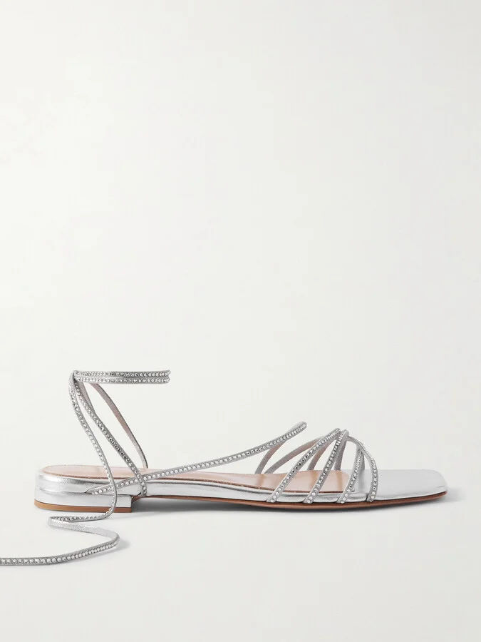 Gianvito Rossi - Crystal-embellished Metallic Leather Sandals - Silver