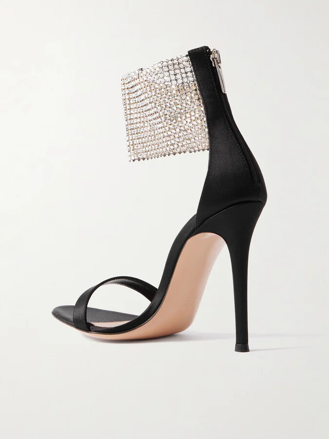 Gianvito Rossi - Crystal-embellished Satin Sandals - Black - Image 3