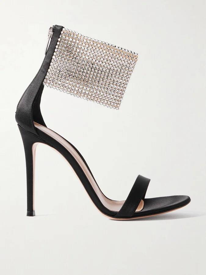 Gianvito Rossi - Crystal-embellished Satin Sandals - Black