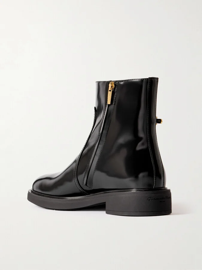 Gianvito Rossi - Dover Embellished Glossed-leather Ankle Boots - Black - Image 3