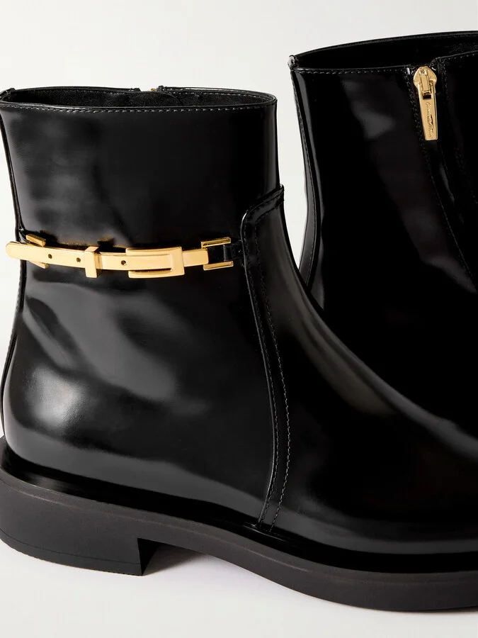 Gianvito Rossi - Dover Embellished Glossed-leather Ankle Boots - Black - Image 4