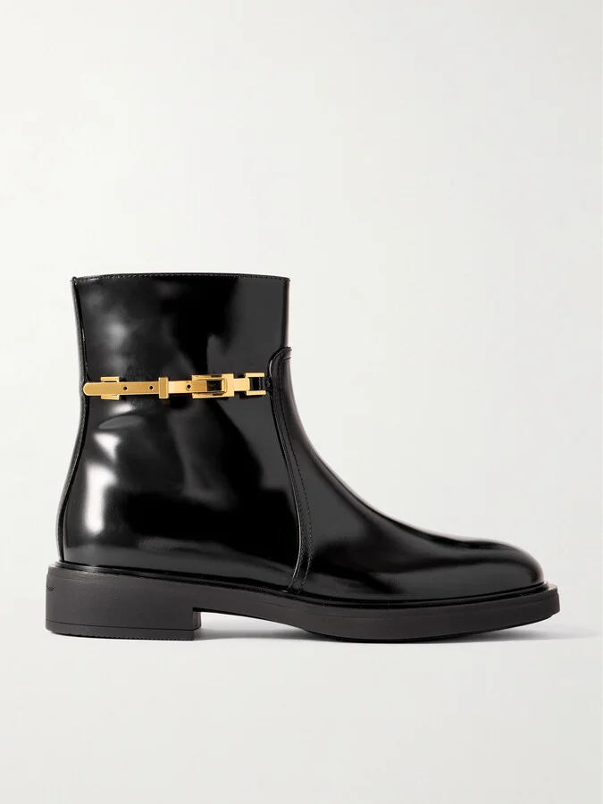 Gianvito Rossi - Dover Embellished Glossed-leather Ankle Boots - Black