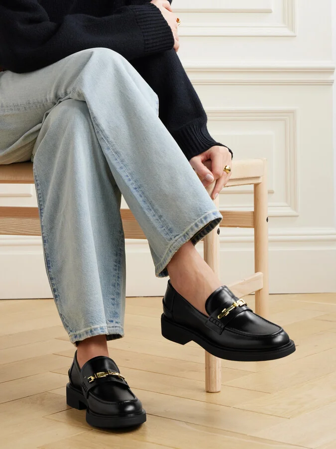 Gianvito Rossi - Dover Embellished Leather Loafers - Black - Image 2