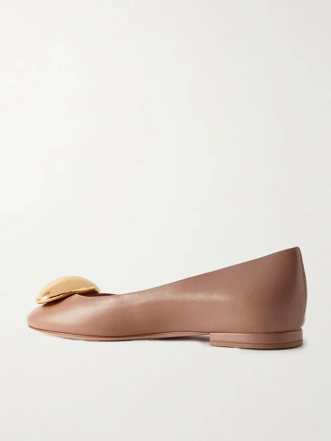 Gianvito Rossi - Embellished Leather Ballet Flats - Neutrals - Image 3