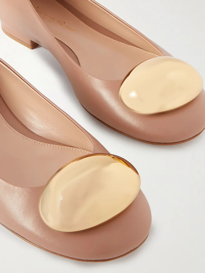 Gianvito Rossi - Embellished Leather Ballet Flats - Neutrals - Image 4