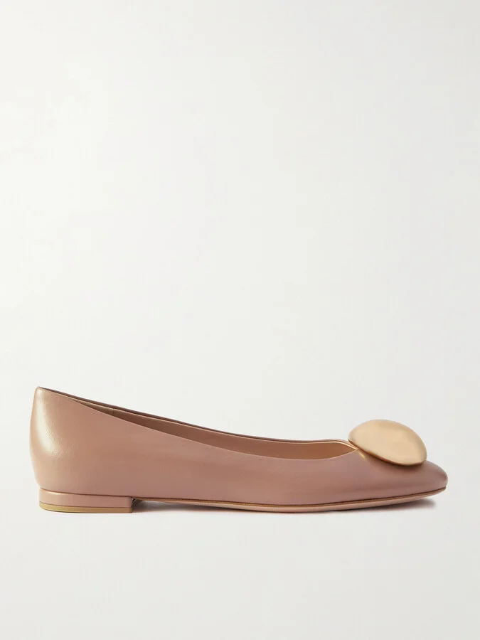 Gianvito Rossi - Embellished Leather Ballet Flats - Neutrals