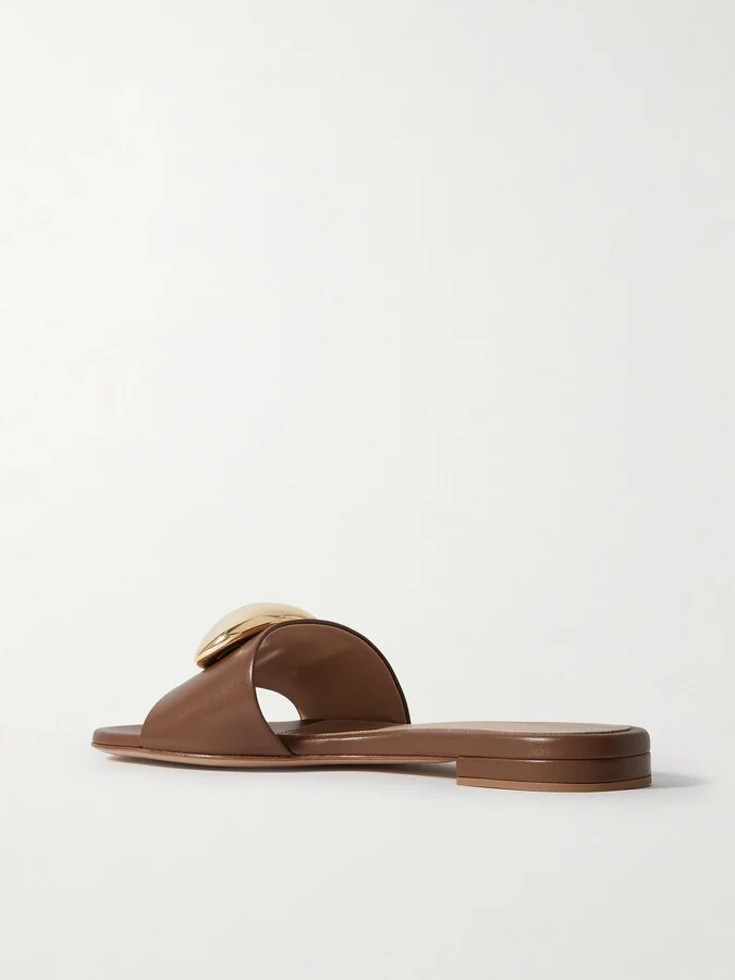 Gianvito Rossi - Embellished Leather Slides - Brown - Image 3