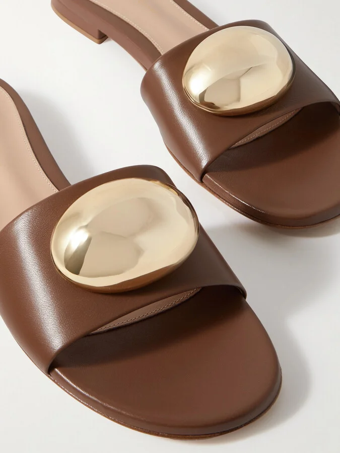 Gianvito Rossi - Embellished Leather Slides - Brown - Image 4