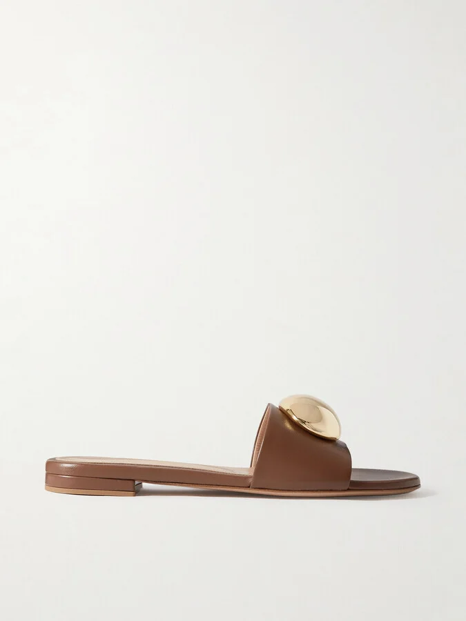 Gianvito Rossi - Embellished Leather Slides - Brown
