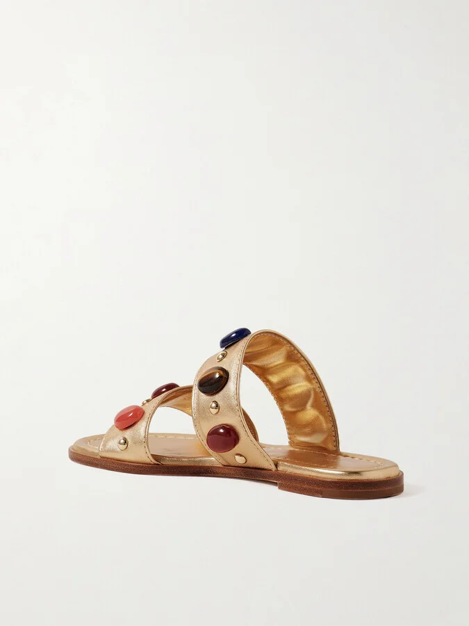 Gianvito Rossi - Embellished Metallic Leather Slides - Gold - Image 3