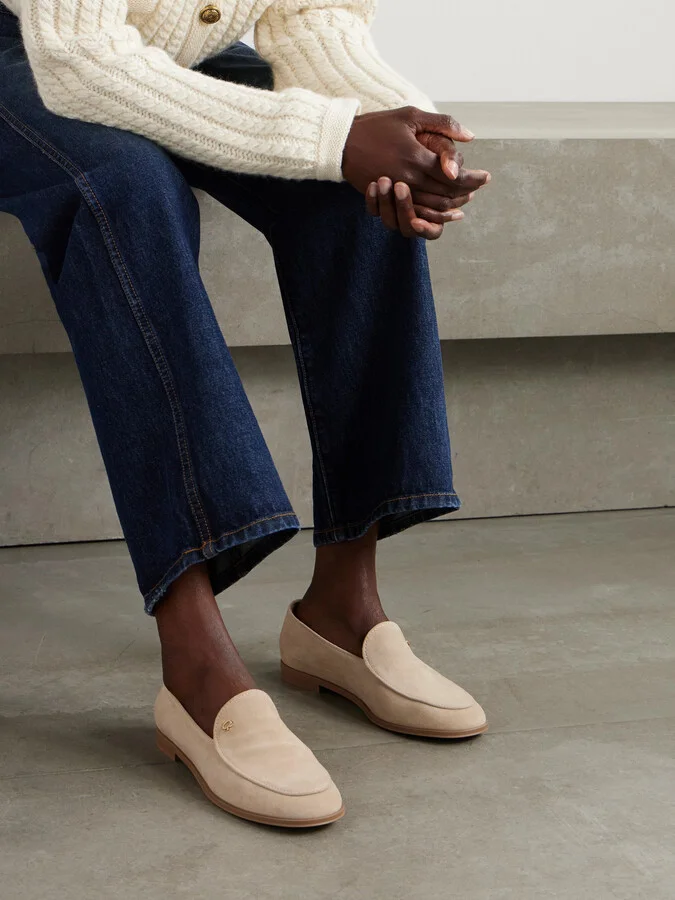 Gianvito Rossi - Embellished Suede Loafers - Cream - Image 2
