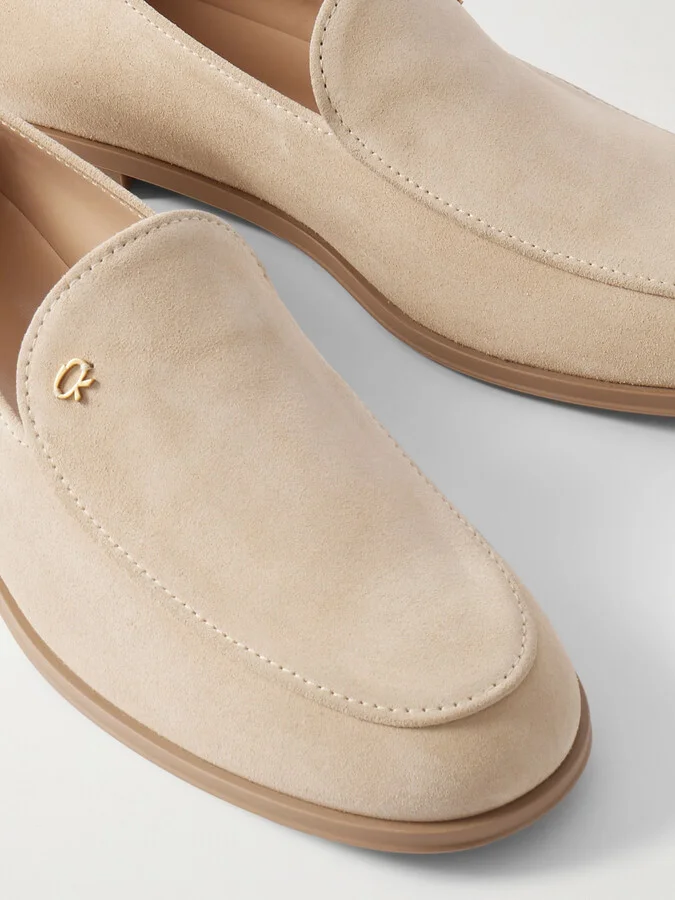 Gianvito Rossi - Embellished Suede Loafers - Cream - Image 4