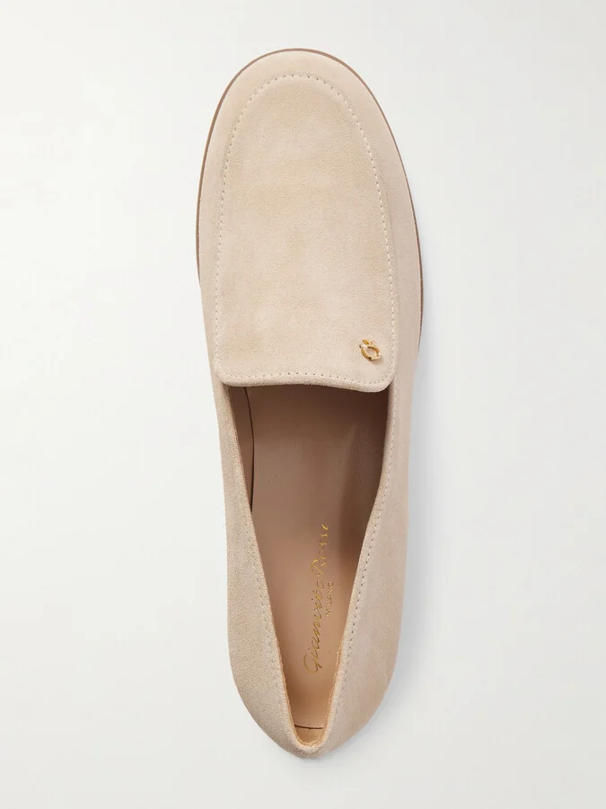 Gianvito Rossi - Embellished Suede Loafers - Cream - Image 5