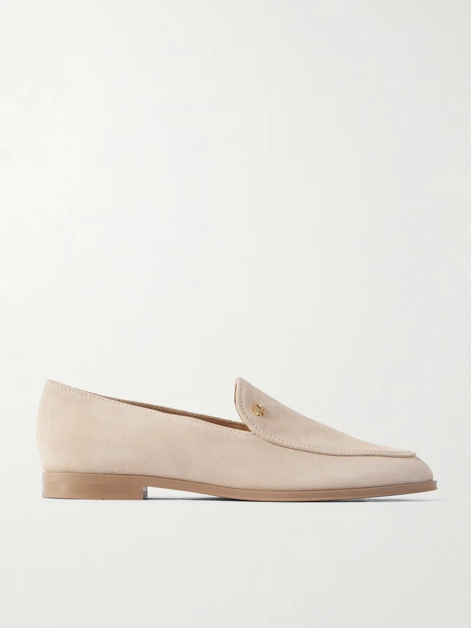 Gianvito Rossi - Embellished Suede Loafers - Cream