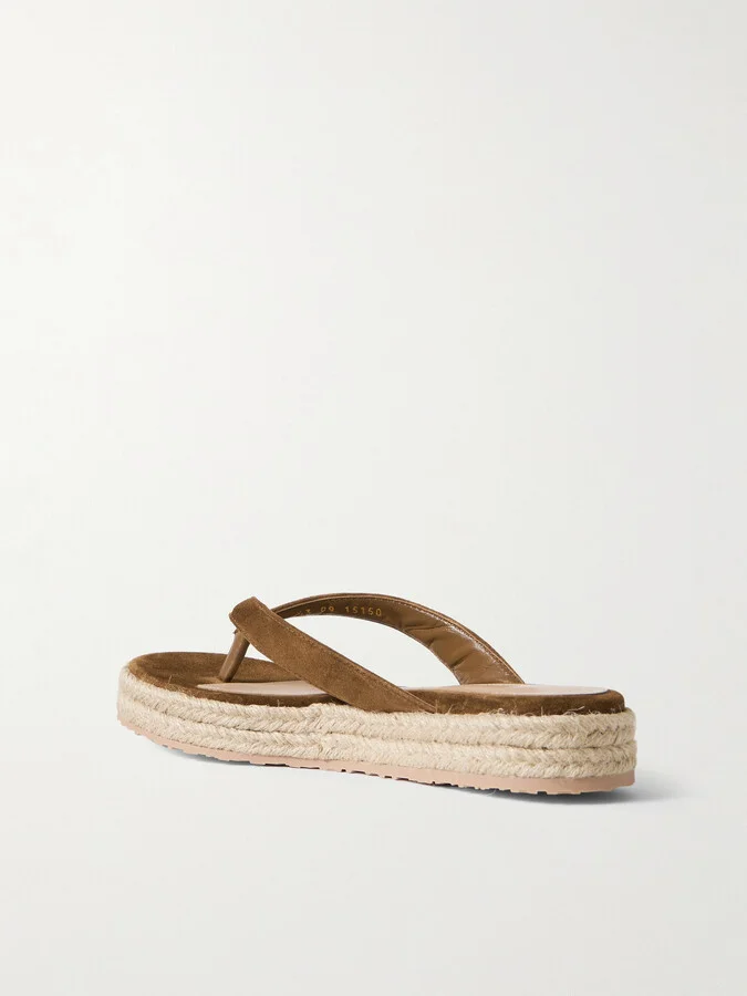 Gianvito Rossi - Embellished Suede Platform Espadrille Flip Flops - Brown - Image 3