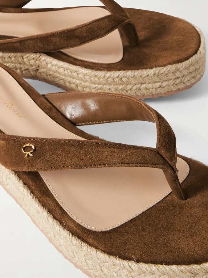 Gianvito Rossi - Embellished Suede Platform Espadrille Flip Flops - Brown - Image 4