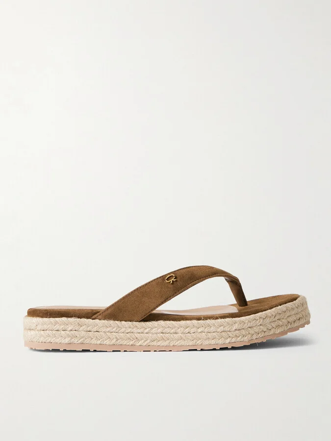 Gianvito Rossi - Embellished Suede Platform Espadrille Flip Flops - Brown