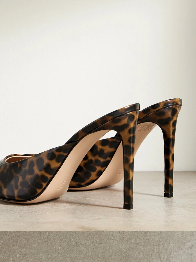 Gianvito Rossi - Ethel 95 Leopard-print Glossed-leather Mules - Animal print - Image 3