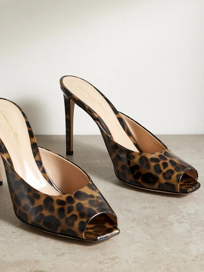 Gianvito Rossi - Ethel 95 Leopard-print Glossed-leather Mules - Animal print - Image 4