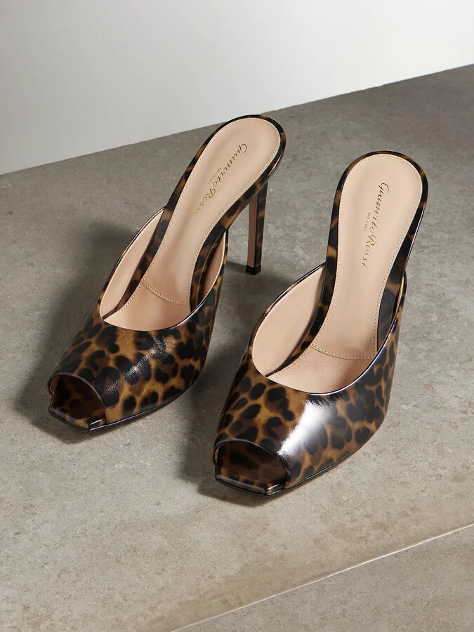 Gianvito Rossi - Ethel 95 Leopard-print Glossed-leather Mules - Animal print - Image 5