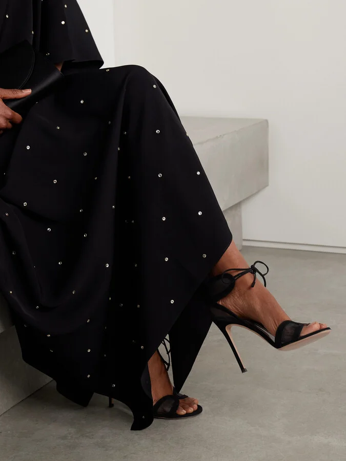 Gianvito Rossi - Falene 110 Suede-trimmed Tulle Sandals - Black - Image 2