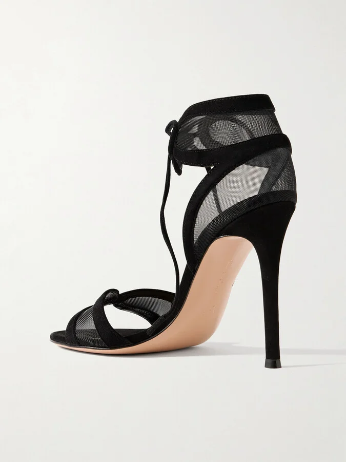 Gianvito Rossi - Falene 110 Suede-trimmed Tulle Sandals - Black - Image 3