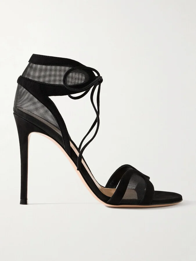 Gianvito Rossi - Falene 110 Suede-trimmed Tulle Sandals - Black