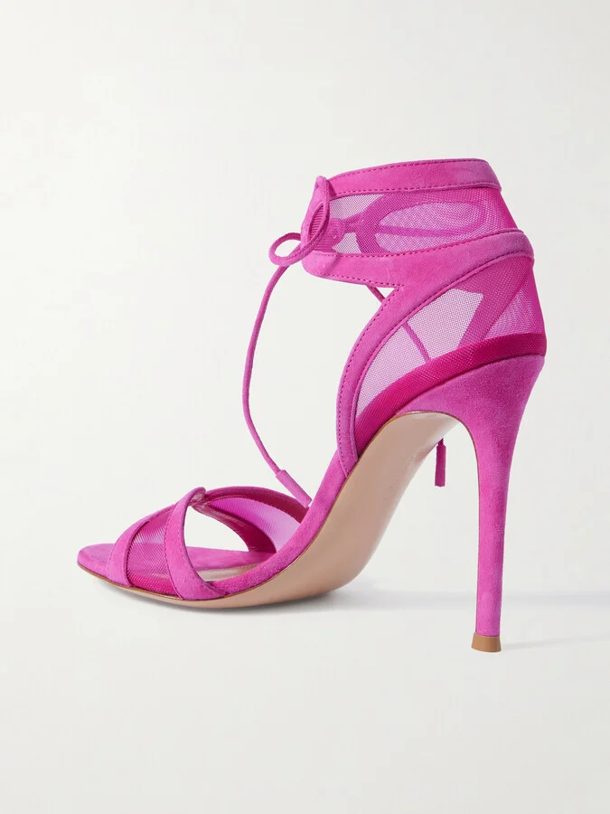 Gianvito Rossi - Falene 110 Suede-trimmed Tulle Sandals - Pink - Image 3