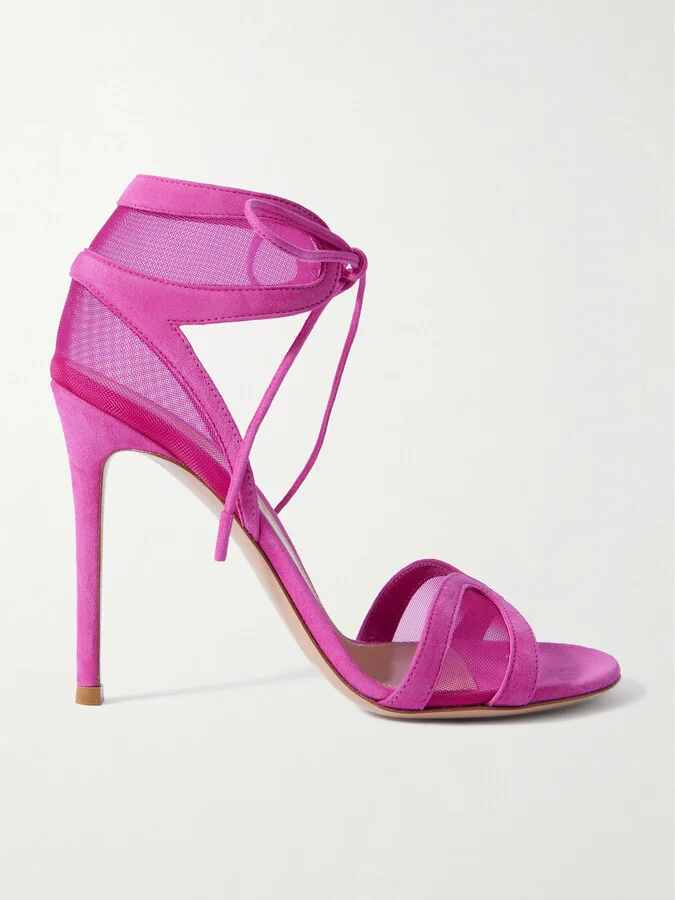 Gianvito Rossi - Falene 110 Suede-trimmed Tulle Sandals - Pink