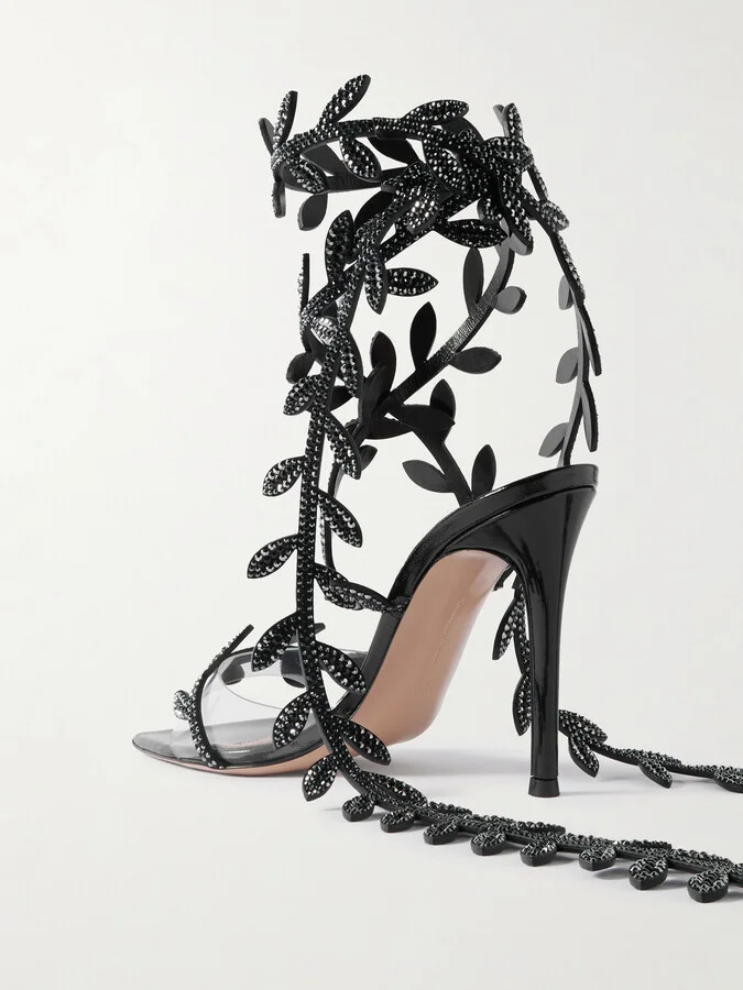 Gianvito Rossi - Flavia 105 Crystal-embellished Leather And Pvc Sandals - Black - Image 3