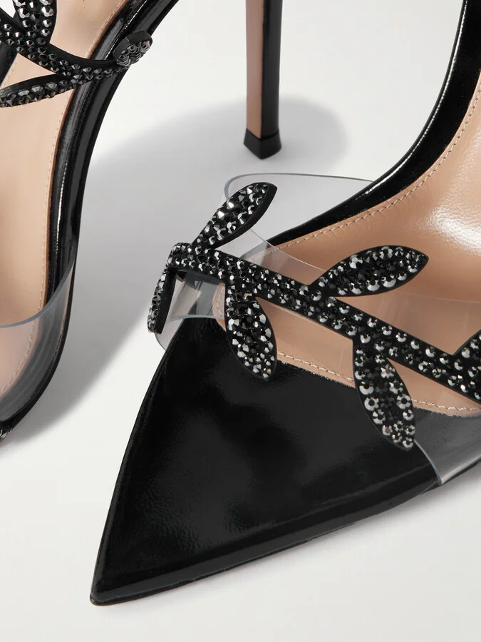Gianvito Rossi - Flavia 105 Crystal-embellished Leather And Pvc Sandals - Black - Image 4