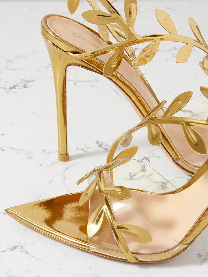 Gianvito Rossi - Flavia 150 Metallic Leather And Pvc Slingback Sandals - Gold - Image 4