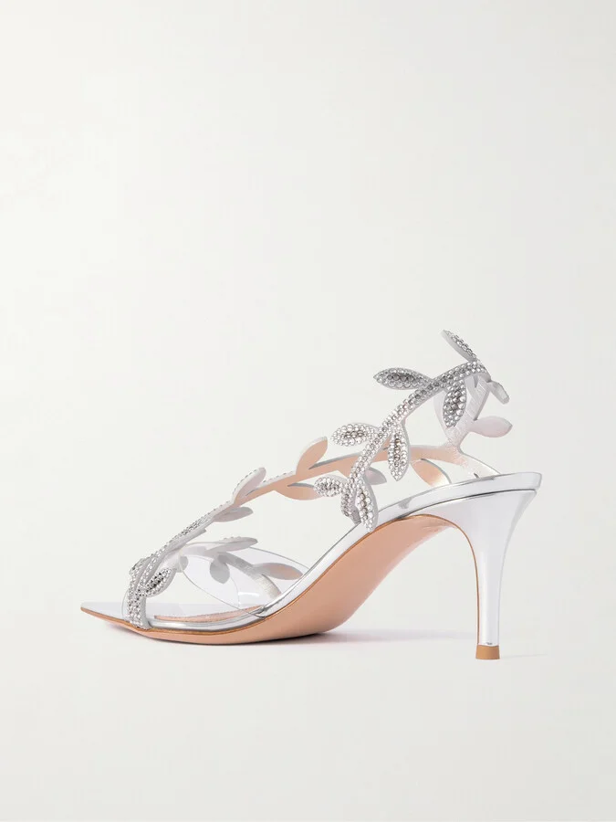 Gianvito Rossi - Flavia 70 Crystal-embellished Metallic Leather And Pvc Slingback Sandals - Silver - Image 3