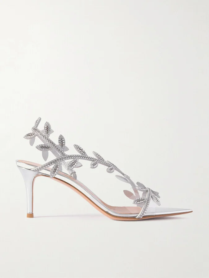 Gianvito Rossi - Flavia 70 Crystal-embellished Metallic Leather And Pvc Slingback Sandals - Silver