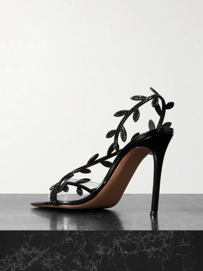 Gianvito Rossi - Flavia Crystal-embellished Leather And Pvc Sandals - Black - Image 3