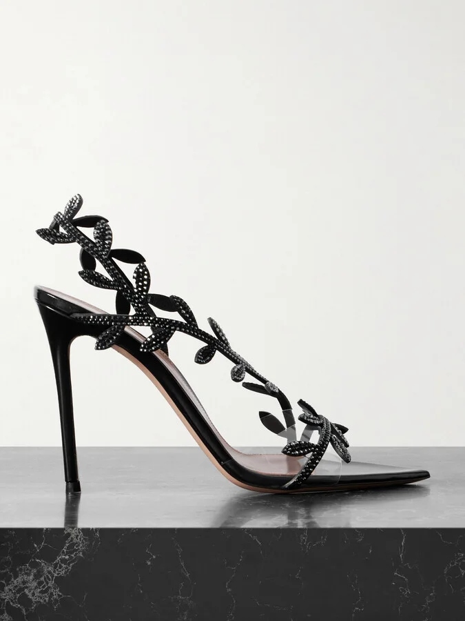 Gianvito Rossi - Flavia Crystal-embellished Leather And Pvc Sandals - Black