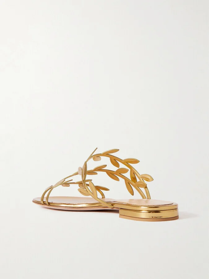 Gianvito Rossi - Flavia Metallic Leather Sandals - Gold - Image 3