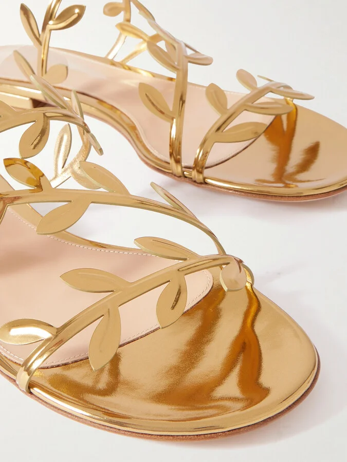 Gianvito Rossi - Flavia Metallic Leather Sandals - Gold - Image 4