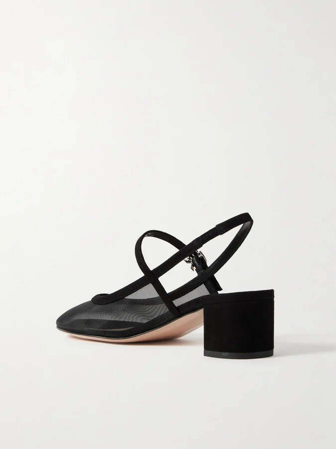 Gianvito Rossi - Francoise Suede-trimmed Mesh Slingback Pumps - Black - Image 3