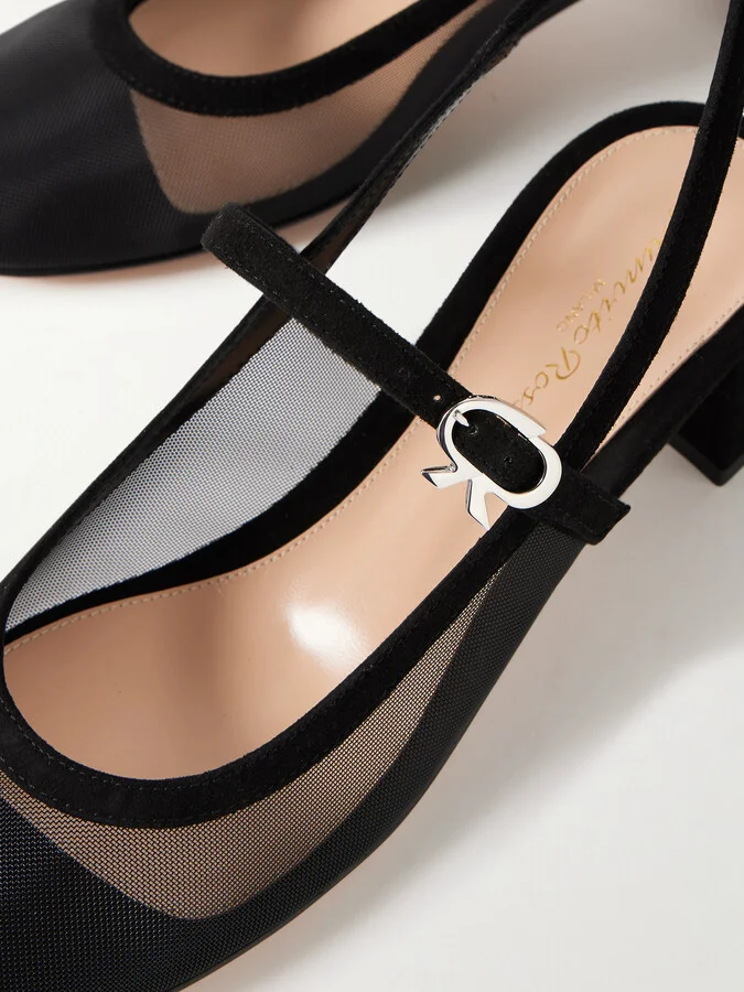 Gianvito Rossi - Francoise Suede-trimmed Mesh Slingback Pumps - Black - Image 4